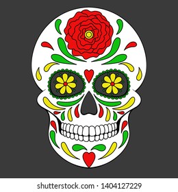 Day of The Dead colorful Skull with floral ornament. Mexican sugar skull. Vector illustration
