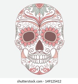 Day of The Dead colorful Skull with floral ornament 