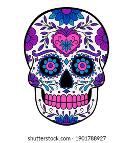 Day of The Dead colorful Skull with floral ornament.
