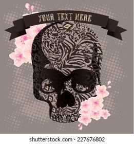 Day of The Dead colorful Skull with floral ornament