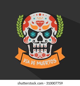 Day of The Dead colorful Skull with floral ornament