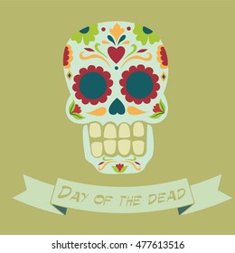 Day of The Dead colorful Skull with floral ornament