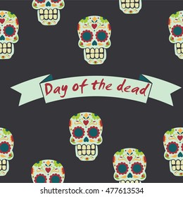 Day of The Dead colorful Skull with floral ornament