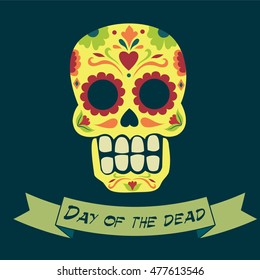 Day of The Dead colorful Skull with floral ornament