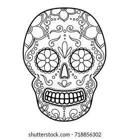 Day of The Dead colorful Skull with floral ornament. Mexican sugar skull. Vector illustration
