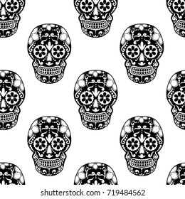 Day of The Dead colorful Skull with floral ornament. Mexican sugar skull. Vector illustration
