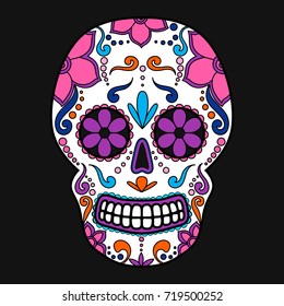 Day of The Dead colorful Skull with floral ornament. Mexican sugar skull. Vector illustration
