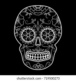 Day of The Dead colorful Skull with floral ornament. Mexican sugar skull. Vector illustration
