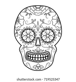 Day of The Dead colorful Skull with floral ornament. Mexican sugar skull. Vector illustration
