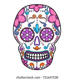 Day of The Dead colorful Skull with floral ornament. Embroidery. Mexican sugar skull. Vector illustration
