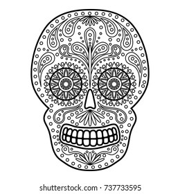 Day of The Dead colorful Skull with floral ornament. Mexican sugar skull. Vector illustration
