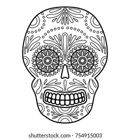 Day of The Dead colorful Skull with floral ornament. Mexican sugar skull. Vector illustration
