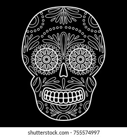 Day of The Dead colorful Skull with floral ornament. Mexican sugar skull. Vector illustration
