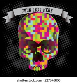 Day of The Dead colorful Skull with Pixel ornament