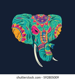 Day of The Dead colorful sugar elephant head vector illustration. Tattoo design