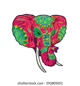 Day of The Dead colorful sugar elephant head vector illustration. Tattoo design