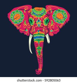 Day of The Dead colorful sugar elephant head vector illustration. Tattoo design