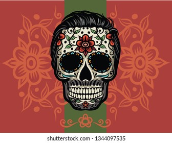 Day of The Dead colorful sugar skull with floral ornament - vector