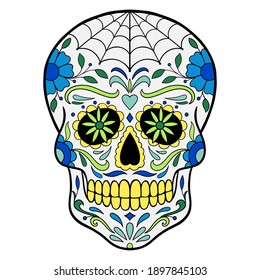 Day of The Dead colorful sugar skull with floral ornament