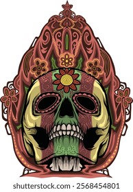 Day of The Dead colorful sugar skull with floral ornament vector good for t shirt design