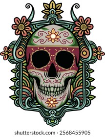 Day of The Dead colorful sugar skull with floral ornament vector good for t shirt design