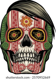 Day of The Dead colorful sugar skull with floral ornament vector good for t shirt design