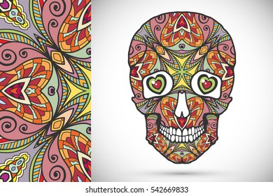 Day Dead Colorful Sugar Skull Doodle Stock Vector (Royalty Free ...