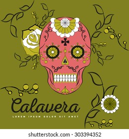 Day of the dead colorful vector illustration. Mexican sugar skull. Calavera. Halloween. Print fo T-shirt, textill or paper. Symbol of death. Tattoo
