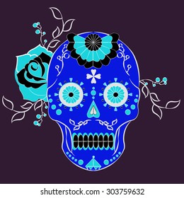 Day of the dead colorful vector illustration. Mexican sugar skull. Calavera. Halloween. Print fo T-shirt, textill or paper. Symbol of death. Tattoo