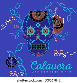 Day of the dead colorful vector illustration. Mexican sugar skull. Calavera. Halloween. Print fo T-shirt, textill or paper. Symbol of death. Tattoo