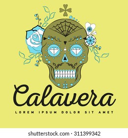 Day of the dead colorful vector illustration. Mexican sugar skull. Calavera. Halloween. Print fo T-shirt, textill or paper. Symbol of death. Tattoo