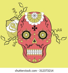 Day of the dead colorful vector illustration. Mexican sugar skull. Calavera. Halloween. Print fo T-shirt, textill or paper. Symbol of death. Tattoo