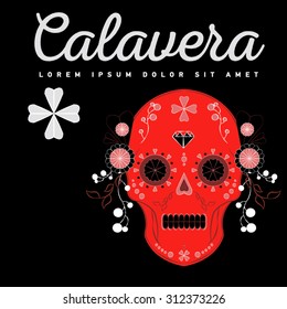 Day of the dead colorful vector illustration. Mexican sugar skull. Calavera. Halloween. Print fo T-shirt, textill or paper. Symbol of death. Tattoo