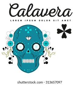 Day of the dead colorful vector illustration. Mexican sugar skull. Calavera. Halloween. Print fo T-shirt, textill or paper. Symbol of death. Tattoo