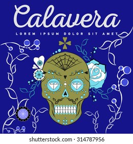 Day of the dead colorful vector illustration. Mexican sugar skull. Calavera. Halloween. Print fo T-shirt, textill or paper. Symbol of death. Tattoo