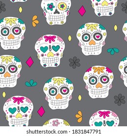 day of the dead colorful vintage skull vector background