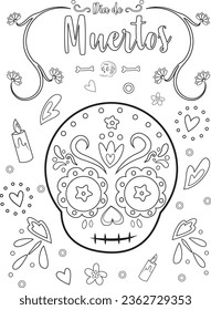 Day of the dead coloring pages. Sugar skull mandala, Mexican tradition