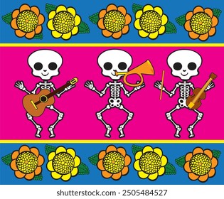 Day of the Dead with colors purple pink and yellow