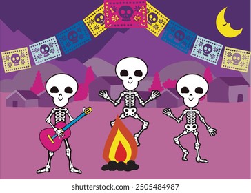 Day of the Dead with colors purple pink and yellow