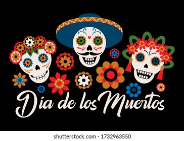 Day of the dead concept vector art, dia de los muertos calavera colorful illustration.