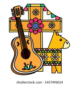 day of dead cross and guitar mexican celebration vector illustration design