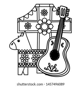 day of dead cross and guitar mexican celebration vector illustration design