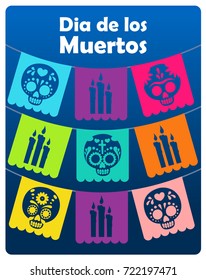 Day of the Dead cut out paper flags compositions. Dia de muertos. Cartoon style vector illustration