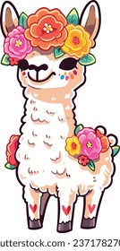 day of the dead, cute cartoon llama, llama flowers