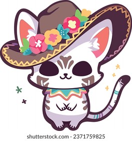 day of the dead cute cat skeleton