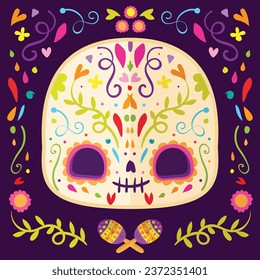 Day of the dead cute skull with flowers and maracas the Catrina