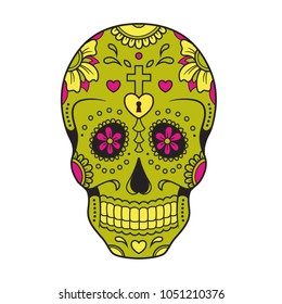 Day of the dead decorated skull illustration