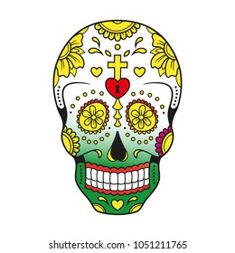 Day of the dead decorated skull illustration
