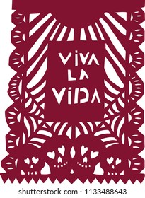 Day of the dead decoration. Paper cut illustration of sugar skull in vector. All saints day decoration 