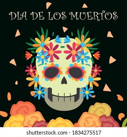 day of the dead, decorative flowers in sugar skull mexican celebration vector illustration